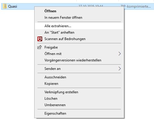 Quasi zip Datei extrahieren